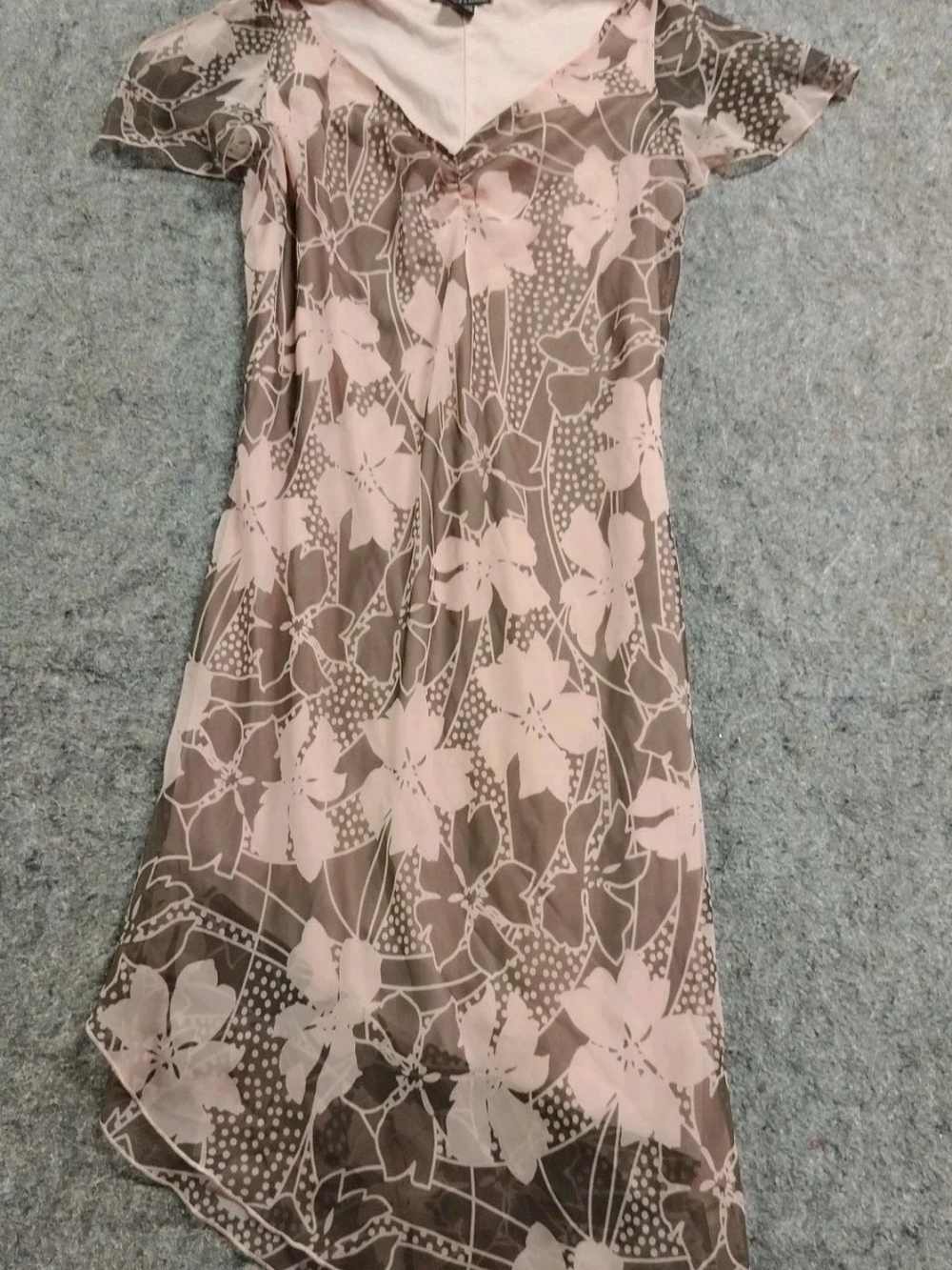 Faith Love & Passion Dress Pink/Brown Floral Asymmetric Split-Sleeve V-Neck 12